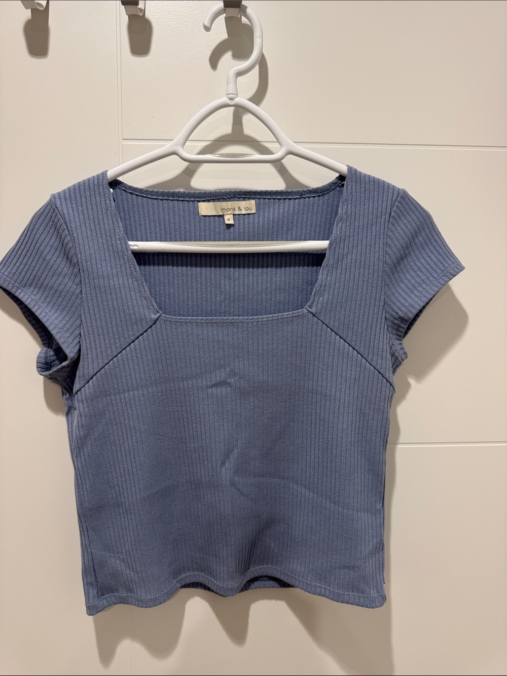 Mink & Lou Square Neck Ribbed Top in Dusty Blue